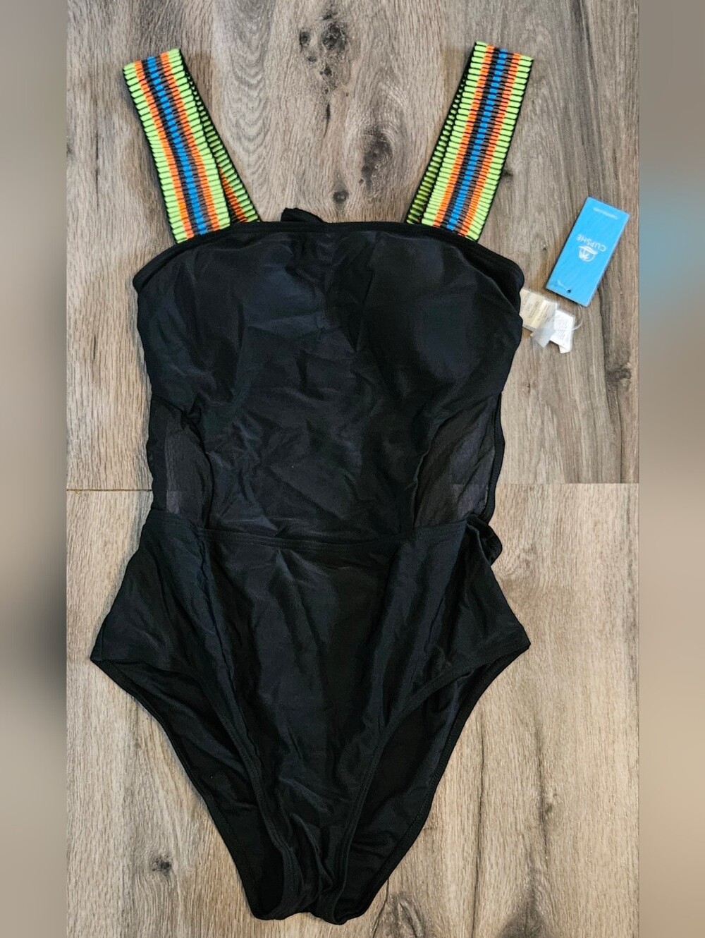 Cupshe Black One-Piece Swimsuit with Multicolor Straps